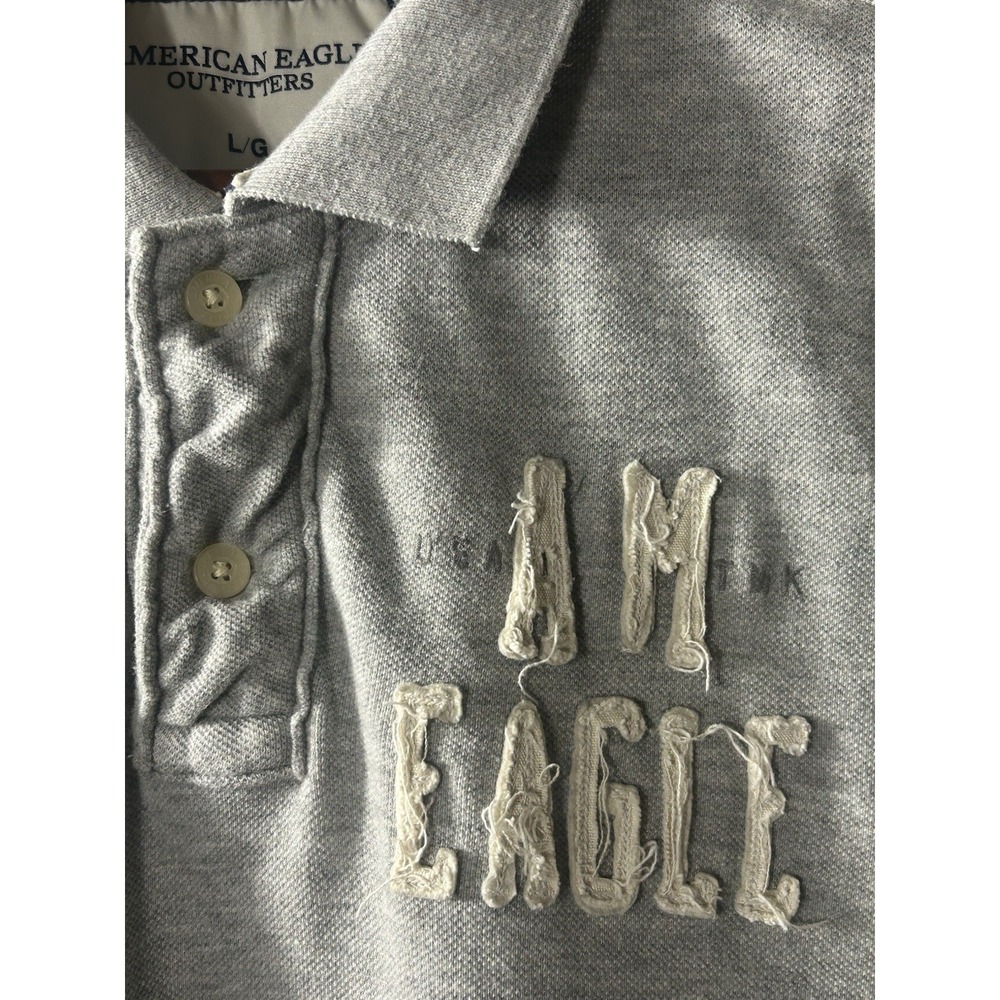 American Eagle AM Eagle Polo Shirt Mens Large Gray Athletic Fit Applique Y2K - Picture 5 of 7